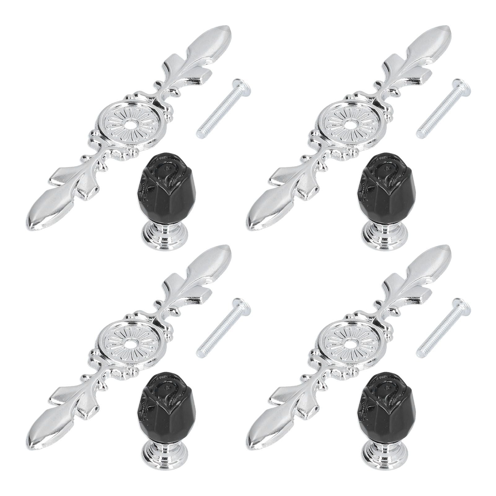 4 Pcs Crystal Handle with Plate European Style Modern Simple Pulls Handles for Drawer Dreser CabinetsBlack V1294-YM0523-3114210121211