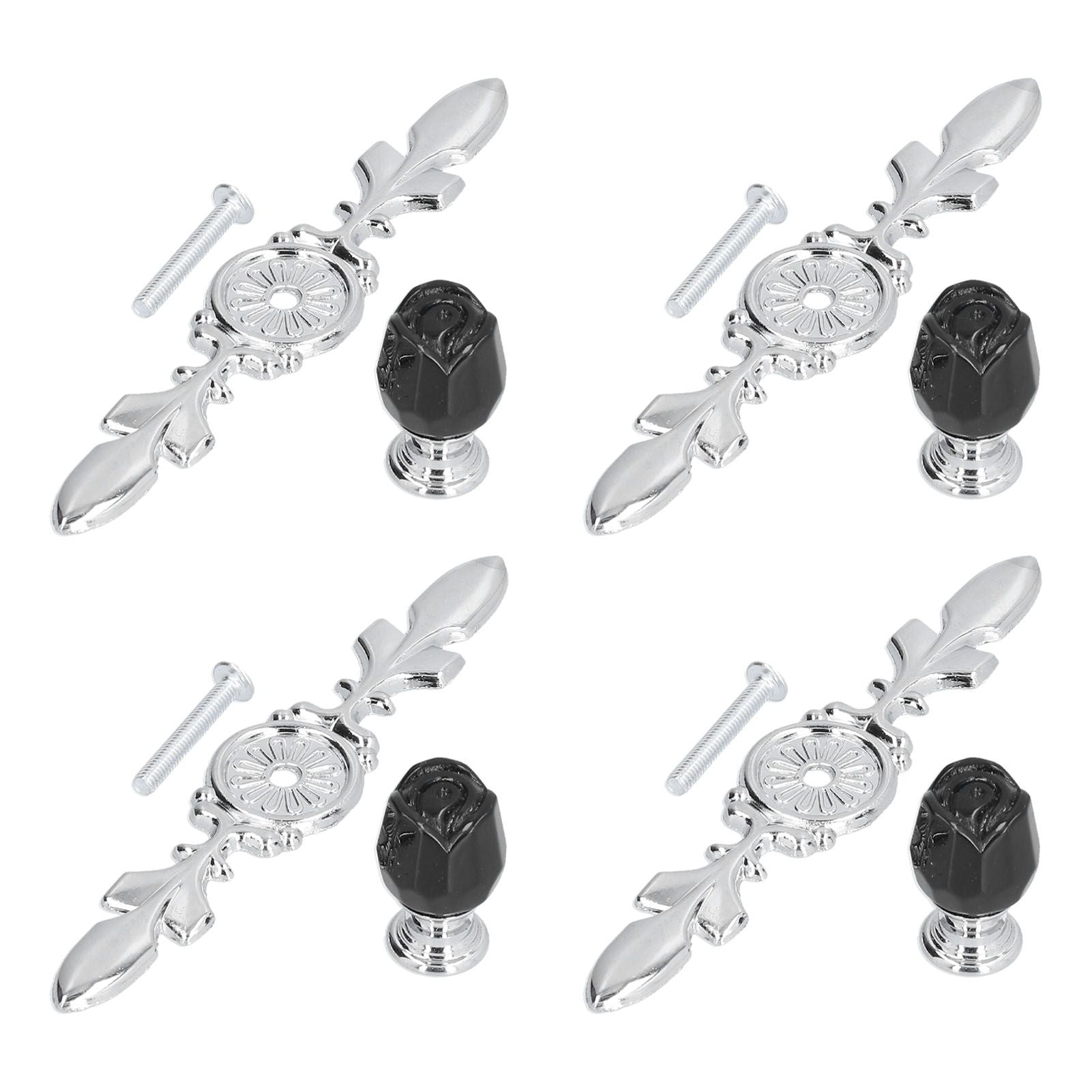 4 Pcs Crystal Handle with Plate European Style Modern Simple Pulls Handles for Drawer Dreser CabinetsBlack V1294-YM0523-3114210121211