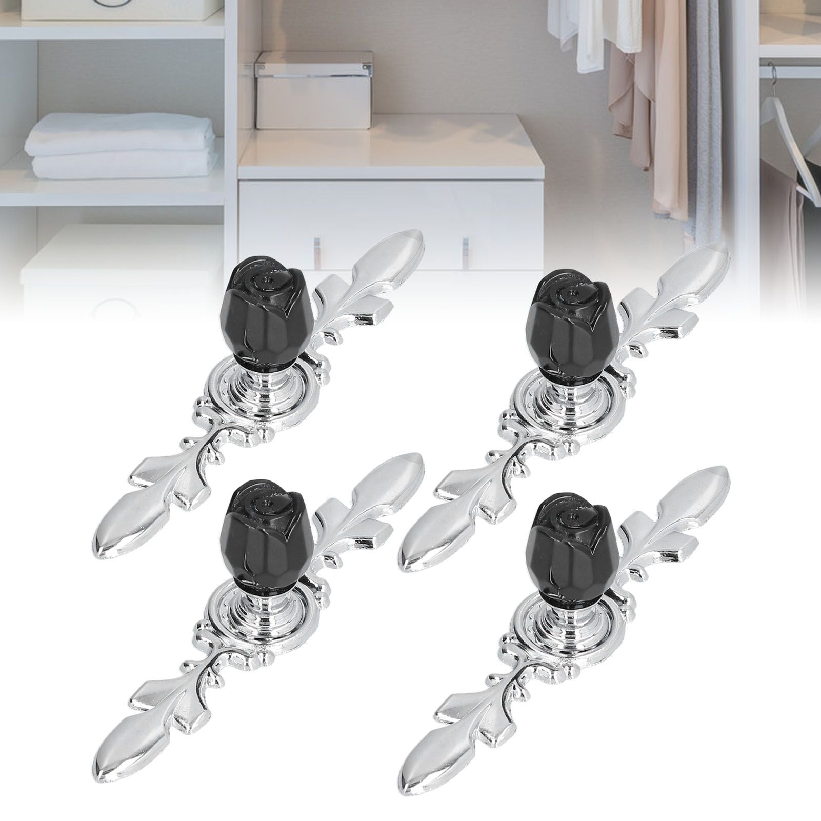 4 Pcs Crystal Handle with Plate European Style Modern Simple Pulls Handles for Drawer Dreser CabinetsBlack V1294-YM0523-3114210121211