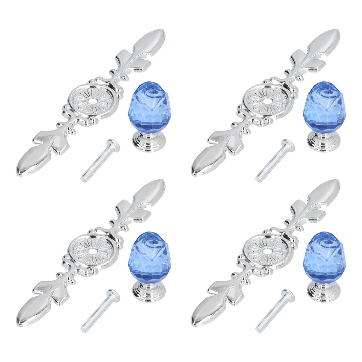 4 Pcs Crystal Handle with Plate European Style Modern Simple Pulls Handles for Drawer Dreser CabinetsBlue V1294-YM0523-3114210121212