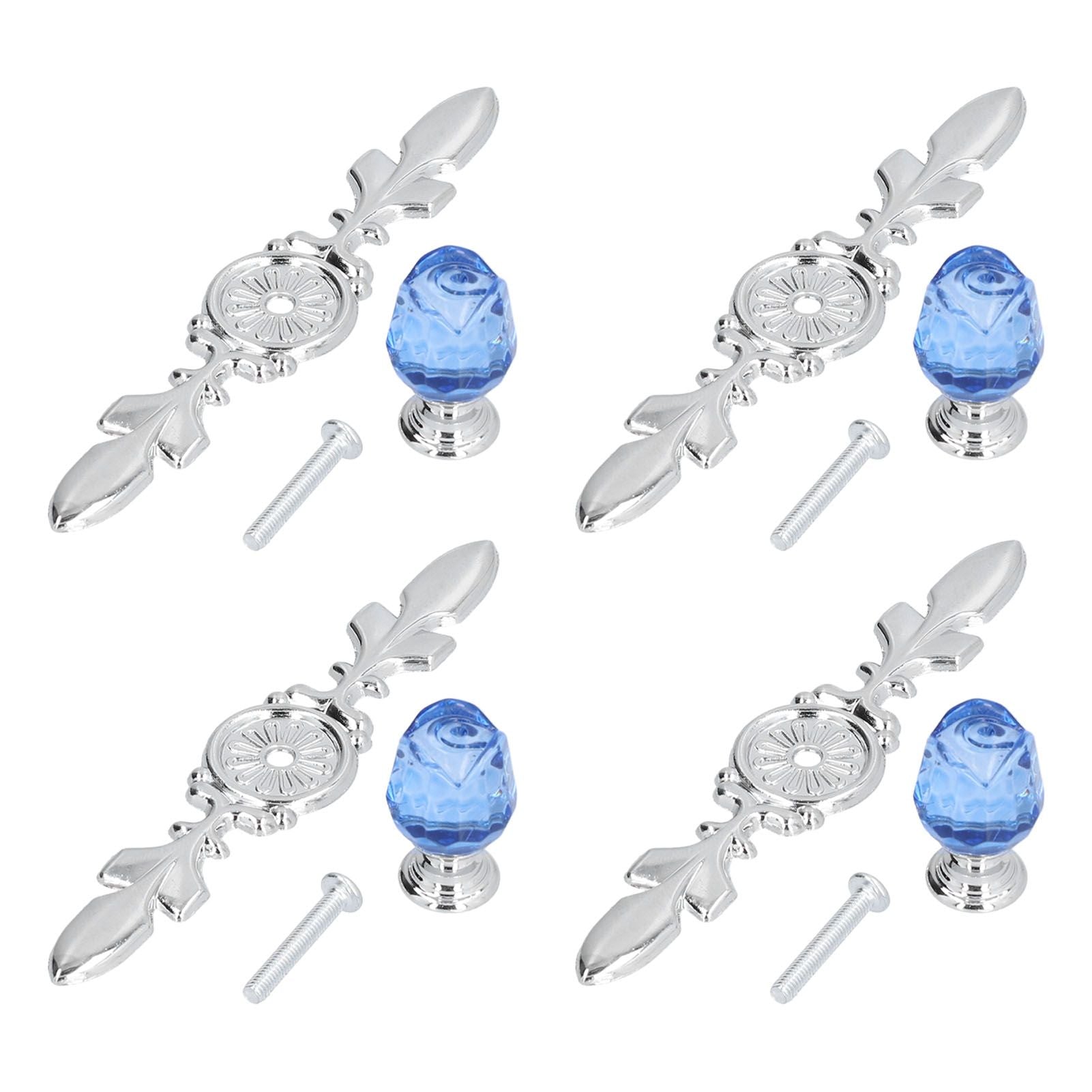 4 Pcs Crystal Handle with Plate European Style Modern Simple Pulls Handles for Drawer Dreser CabinetsBlue V1294-YM0523-3114210121212