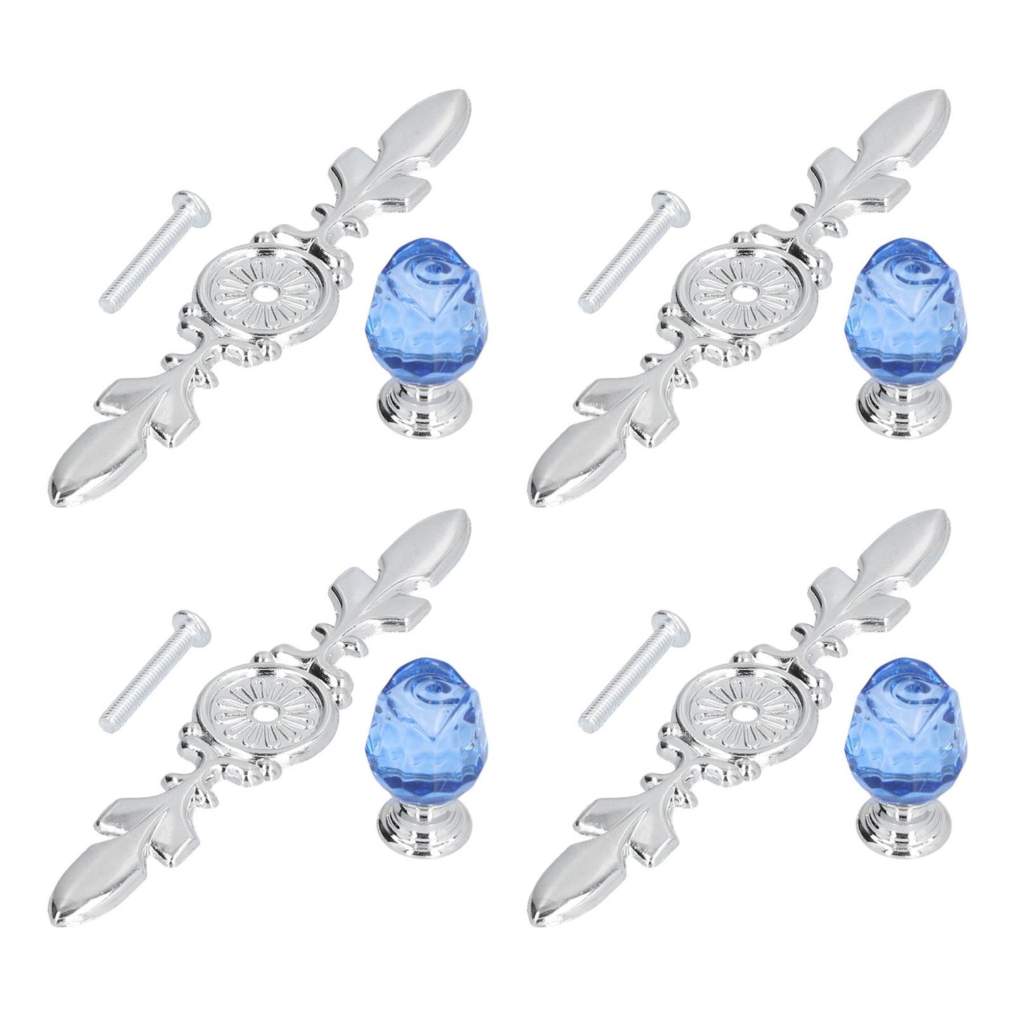 4 Pcs Crystal Handle with Plate European Style Modern Simple Pulls Handles for Drawer Dreser CabinetsBlue V1294-YM0523-3114210121212