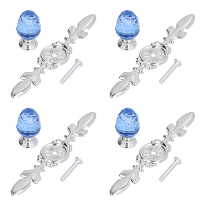 4 Pcs Crystal Handle with Plate European Style Modern Simple Pulls Handles for Drawer Dreser CabinetsBlue V1294-YM0523-3114210121212