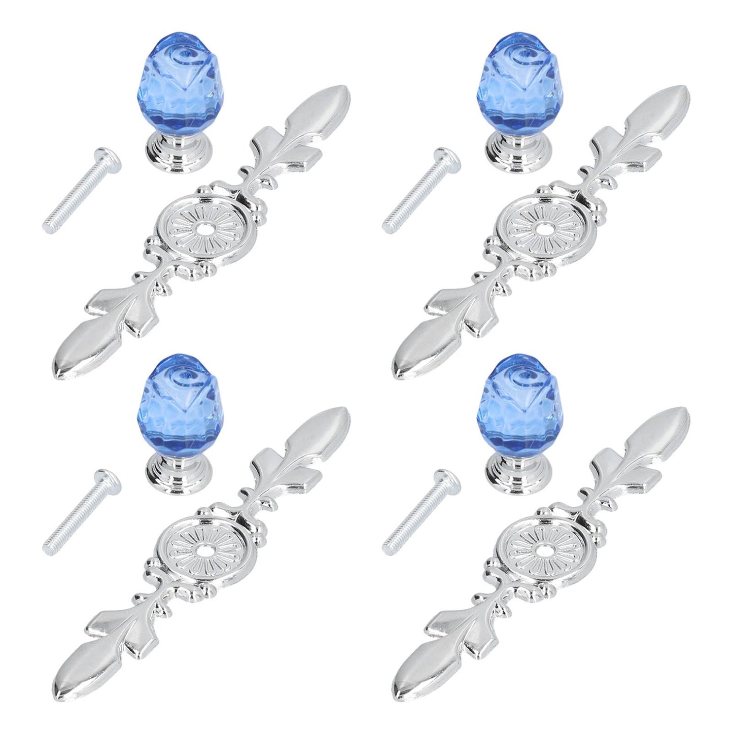 4 Pcs Crystal Handle with Plate European Style Modern Simple Pulls Handles for Drawer Dreser CabinetsBlue V1294-YM0523-3114210121212