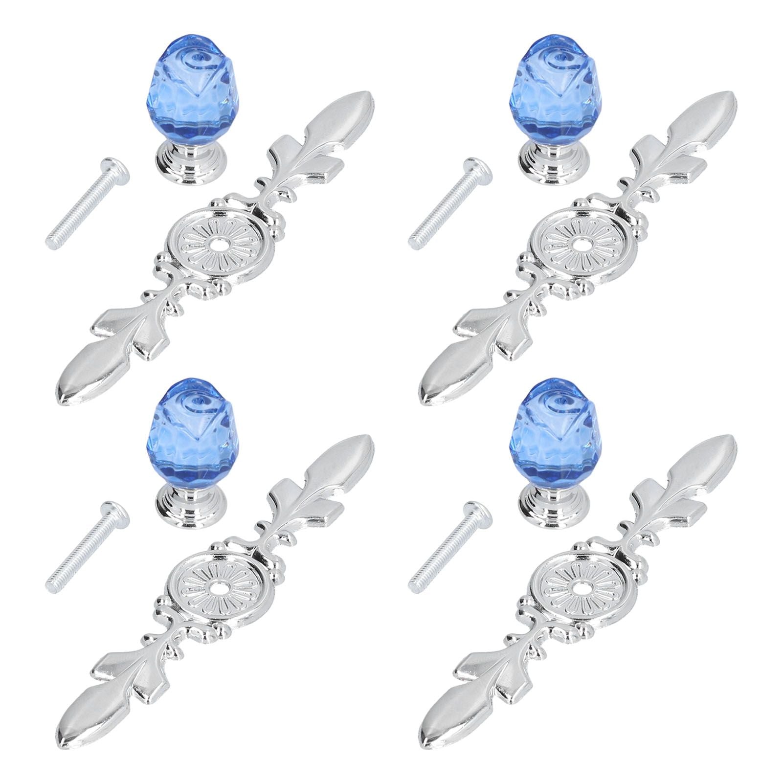 4 Pcs Crystal Handle with Plate European Style Modern Simple Pulls Handles for Drawer Dreser CabinetsBlue V1294-YM0523-3114210121212