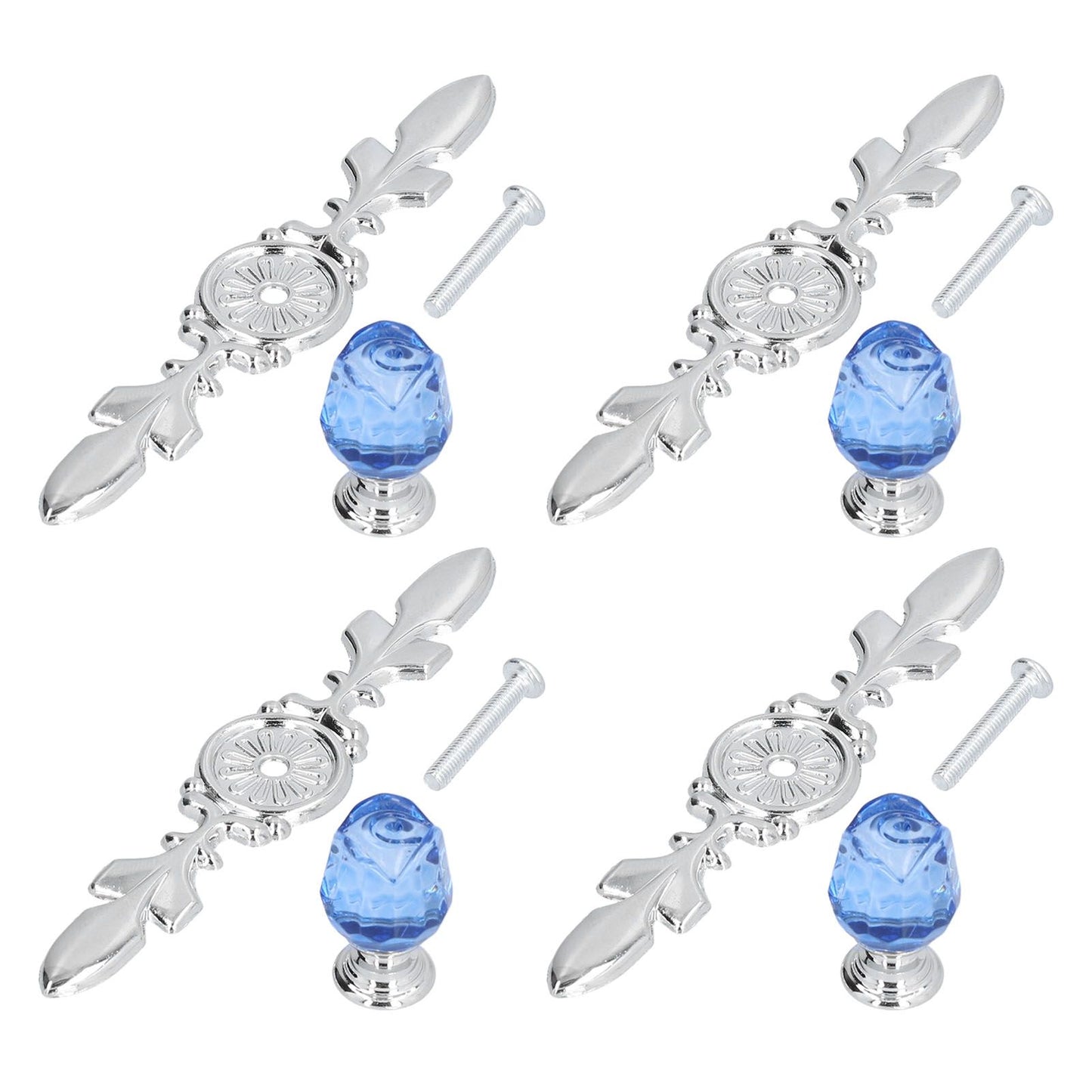 4 Pcs Crystal Handle with Plate European Style Modern Simple Pulls Handles for Drawer Dreser CabinetsBlue V1294-YM0523-3114210121212