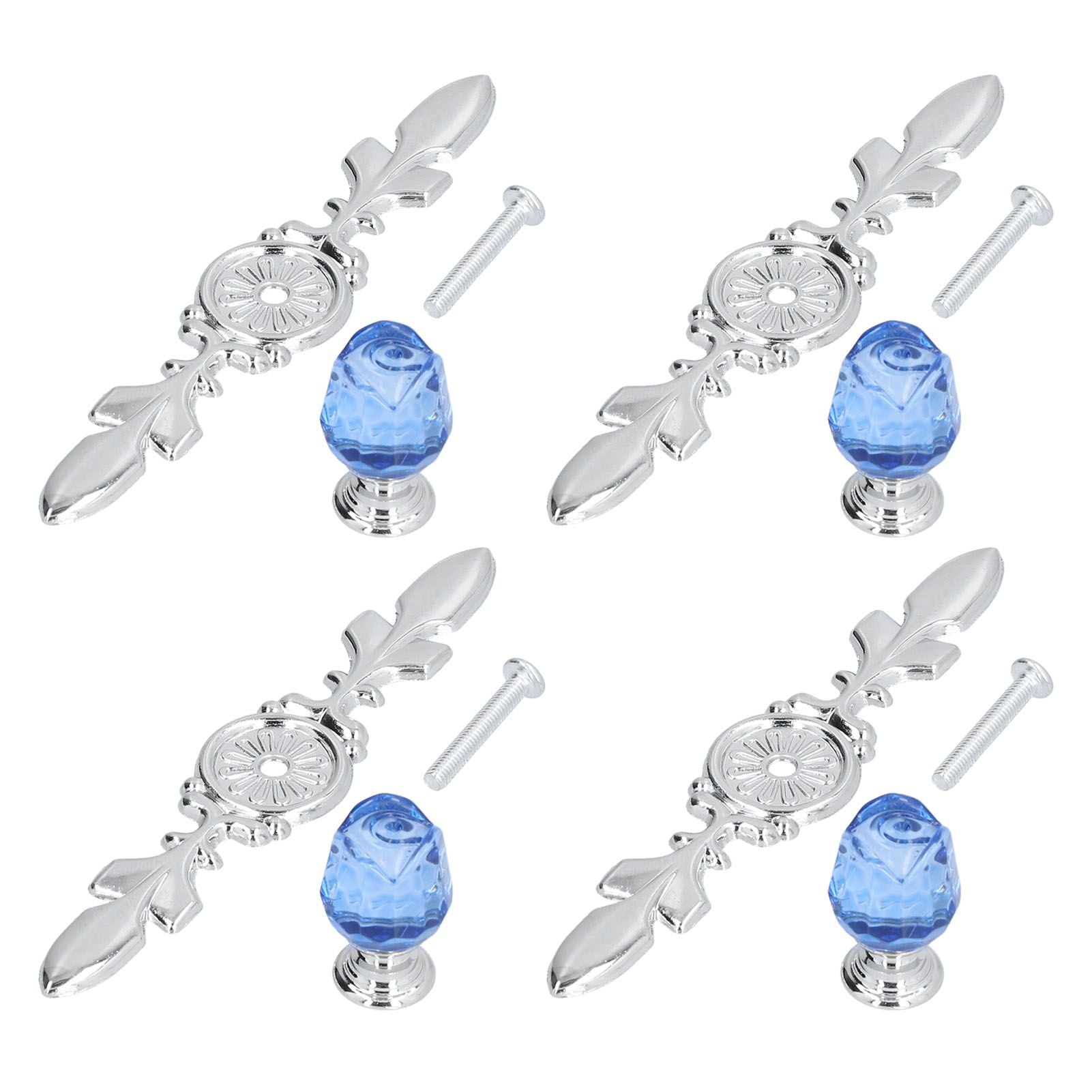 4 Pcs Crystal Handle with Plate European Style Modern Simple Pulls Handles for Drawer Dreser CabinetsBlue V1294-YM0523-3114210121212