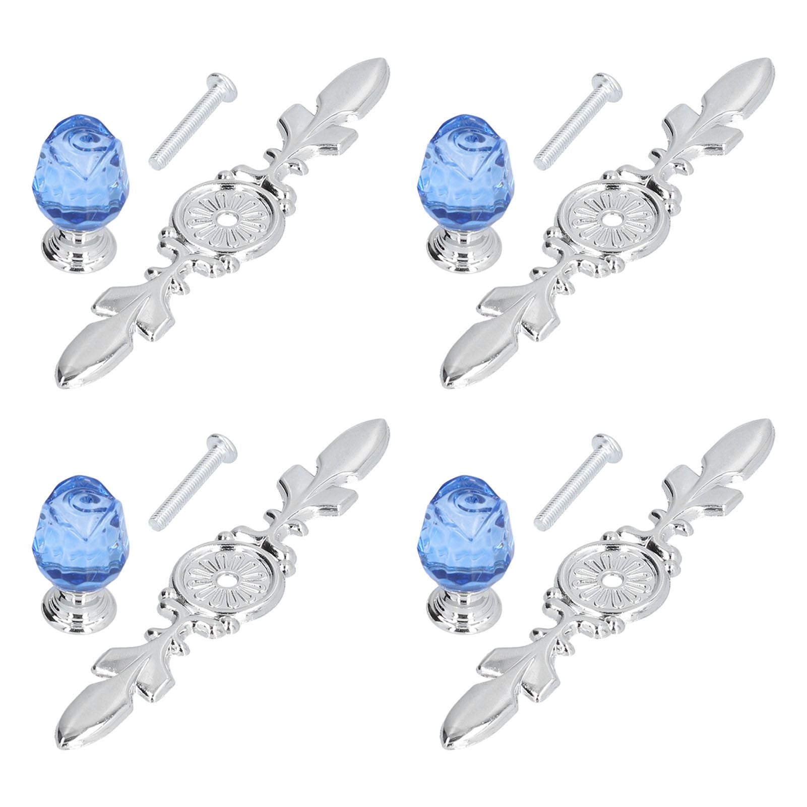 4 Pcs Crystal Handle with Plate European Style Modern Simple Pulls Handles for Drawer Dreser CabinetsBlue V1294-YM0523-3114210121212