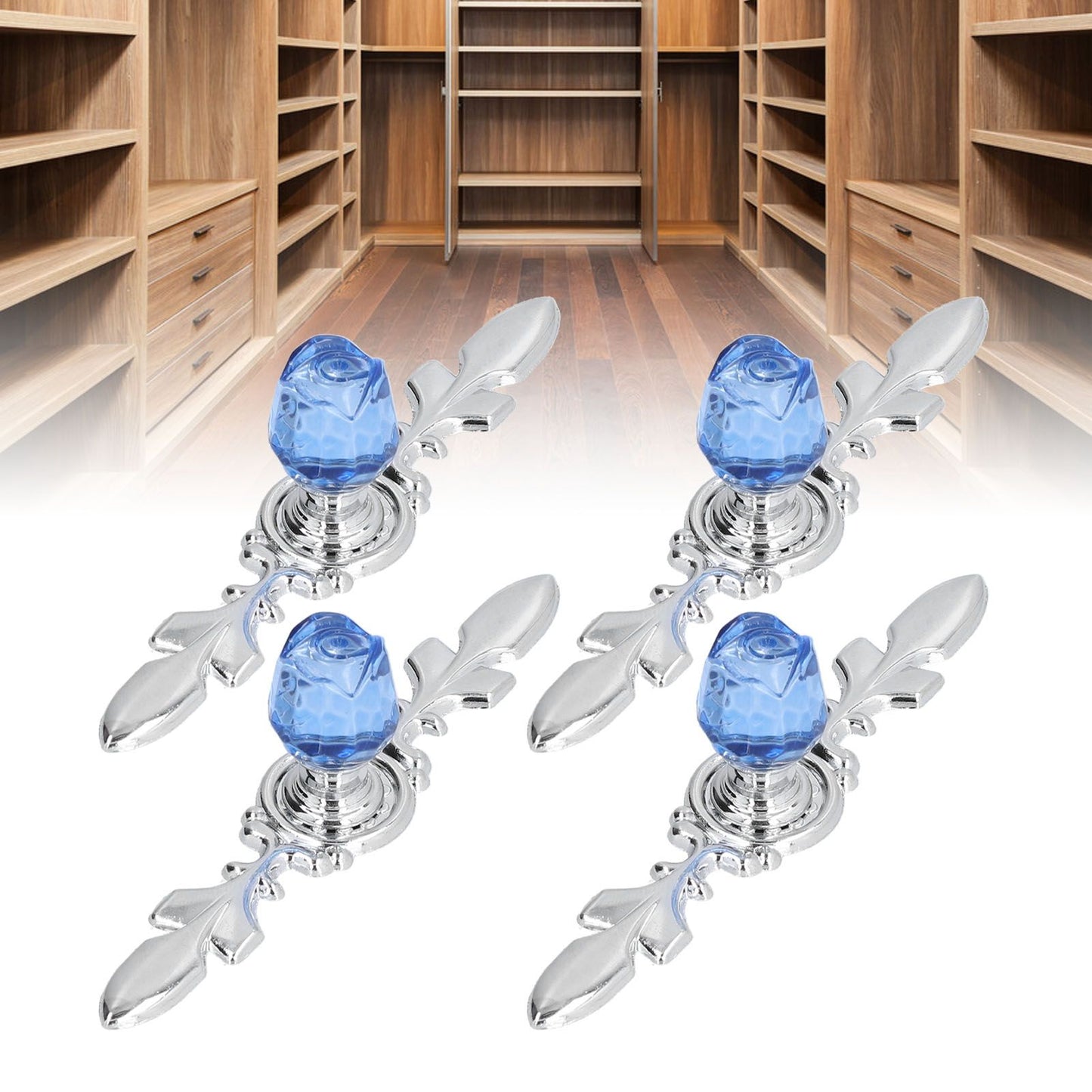 4 Pcs Crystal Handle with Plate European Style Modern Simple Pulls Handles for Drawer Dreser CabinetsBlue V1294-YM0523-3114210121212