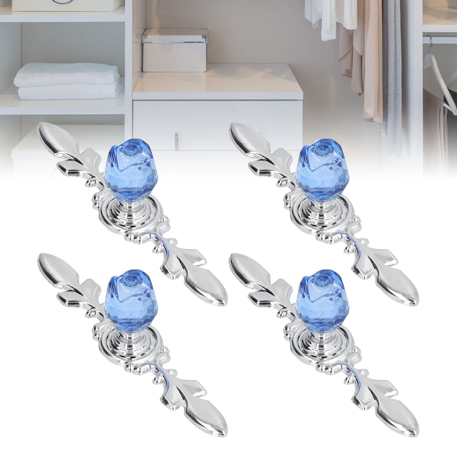 4 Pcs Crystal Handle with Plate European Style Modern Simple Pulls Handles for Drawer Dreser CabinetsBlue V1294-YM0523-3114210121212