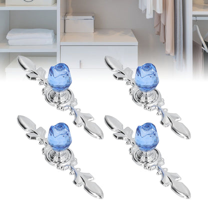 4 Pcs Crystal Handle with Plate European Style Modern Simple Pulls Handles for Drawer Dreser CabinetsBlue V1294-YM0523-3114210121212