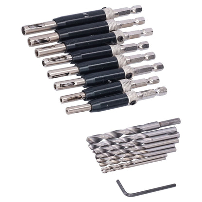17pcs Hinge Drills Set Self Centering Door Drill Bit Kit with Hex Wrench for Woodworking V1294-YM0523-3114210122711