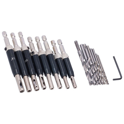 17pcs Hinge Drills Set Self Centering Door Drill Bit Kit with Hex Wrench for Woodworking V1294-YM0523-3114210122711