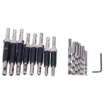 17pcs Hinge Drills Set Self Centering Door Drill Bit Kit with Hex Wrench for Woodworking V1294-YM0523-3114210122711