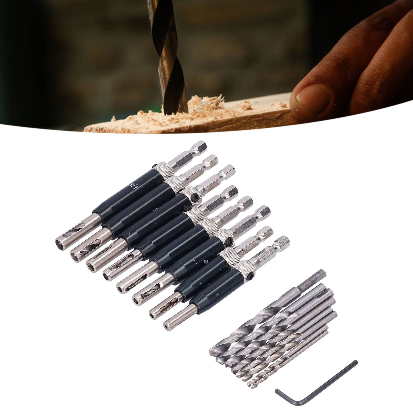 17pcs Hinge Drills Set Self Centering Door Drill Bit Kit with Hex Wrench for Woodworking V1294-YM0523-3114210122711
