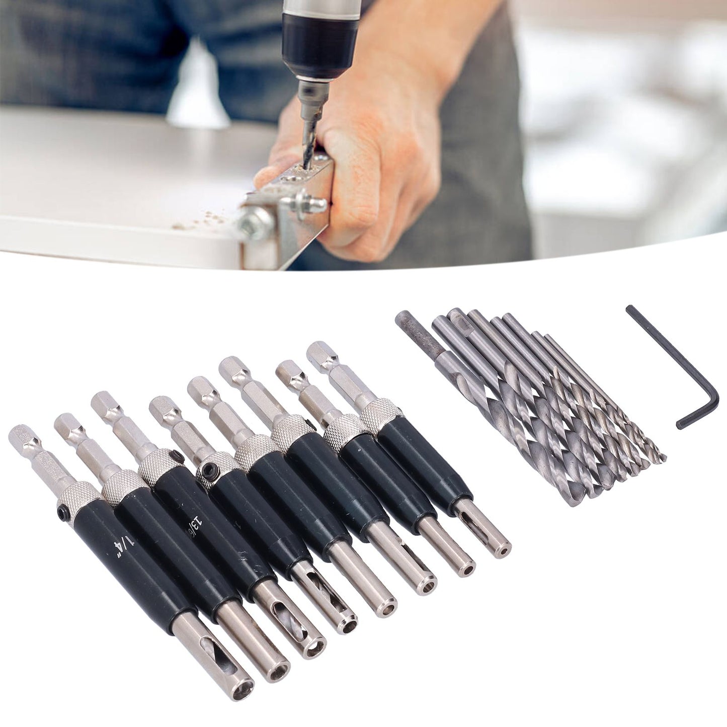 17pcs Hinge Drills Set Self Centering Door Drill Bit Kit with Hex Wrench for Woodworking V1294-YM0523-3114210122711