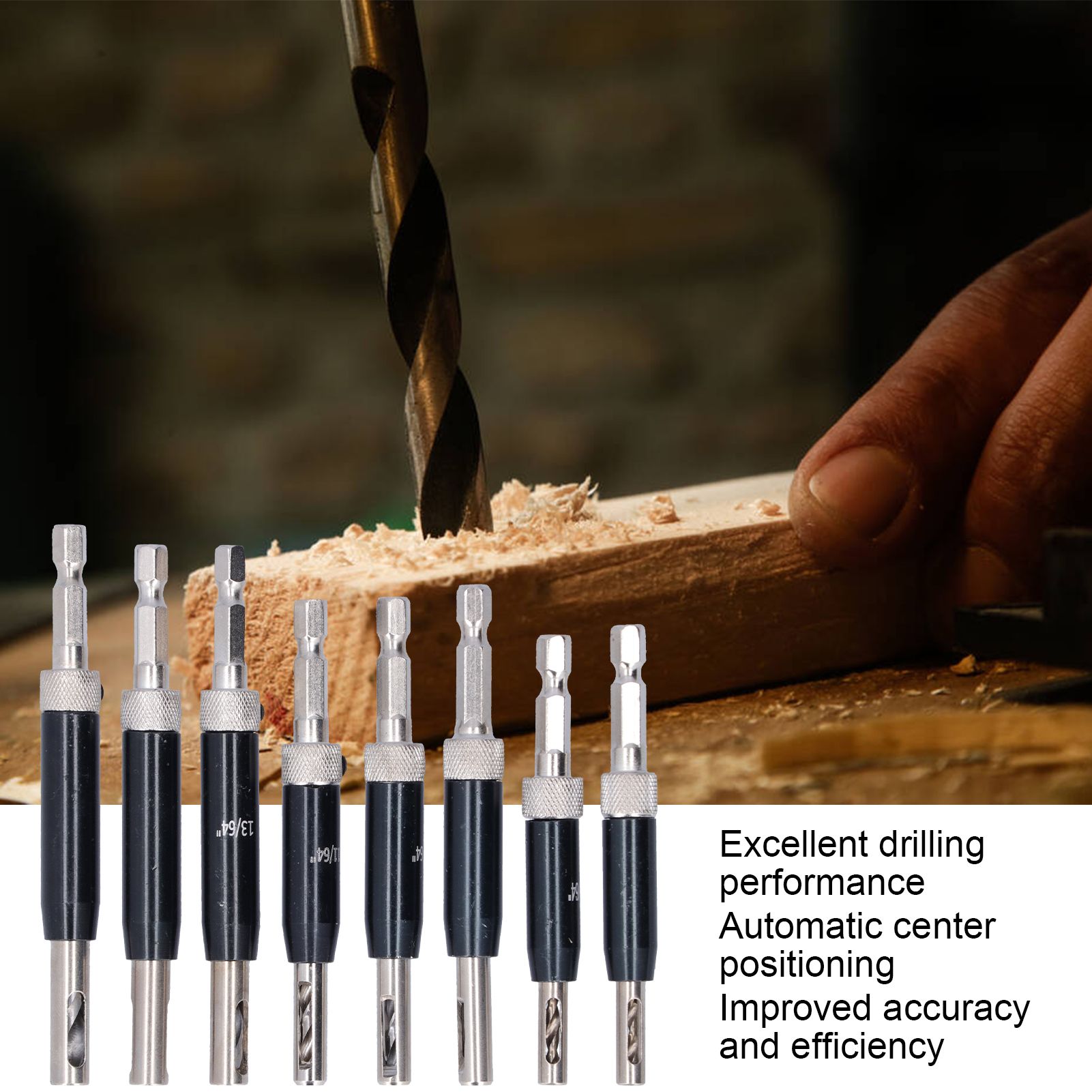 17pcs Hinge Drills Set Self Centering Door Drill Bit Kit with Hex Wrench for Woodworking V1294-YM0523-3114210122711