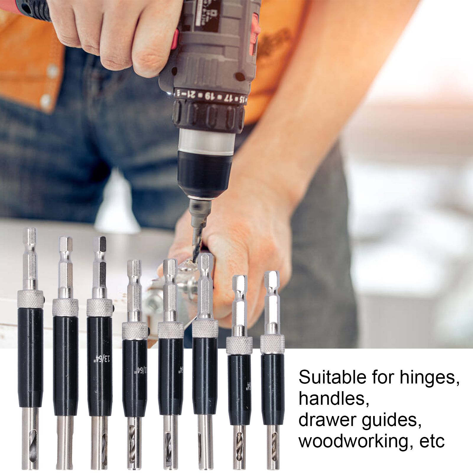 17pcs Hinge Drills Set Self Centering Door Drill Bit Kit with Hex Wrench for Woodworking V1294-YM0523-3114210122711