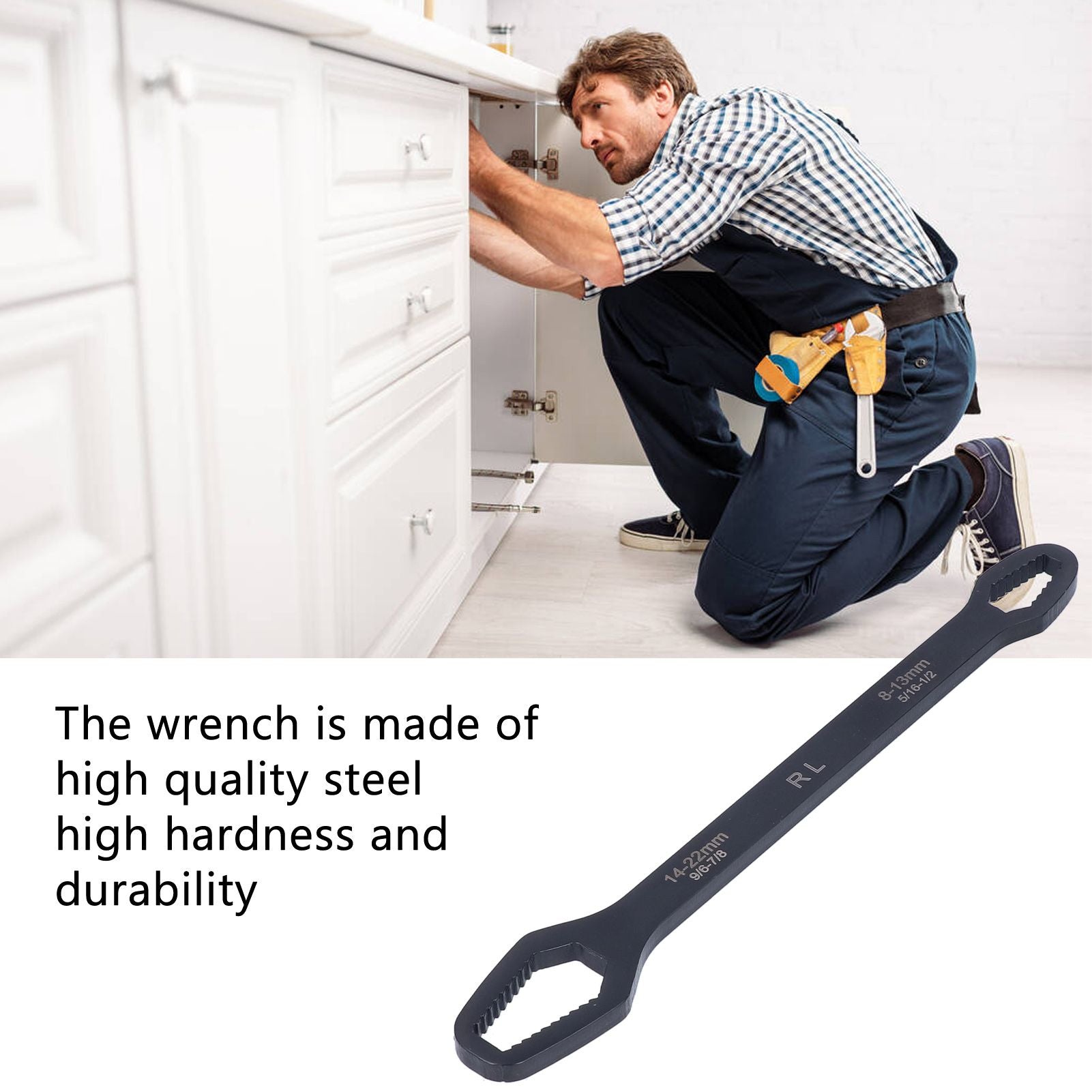 Multifunctional Self Tightening Universal Wrench 8-22mm High Hardness Double Ended WrenchBlack V1294-YM0523-3114210123911
