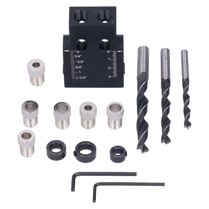 Oblique Hole Locator 15 degrees Pocket Slant Holes Jig Kit Woodworking Positioner with Drill Bits V1294-YM0523-3114210132211