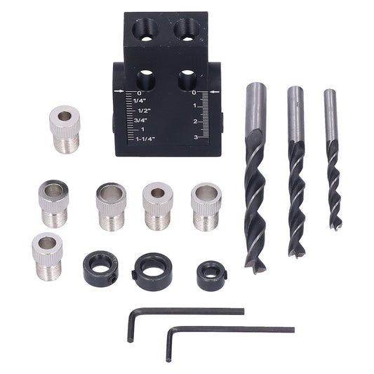 Oblique Hole Locator 15 degrees Pocket Slant Holes Jig Kit Woodworking Positioner with Drill Bits V1294-YM0523-3114210132211