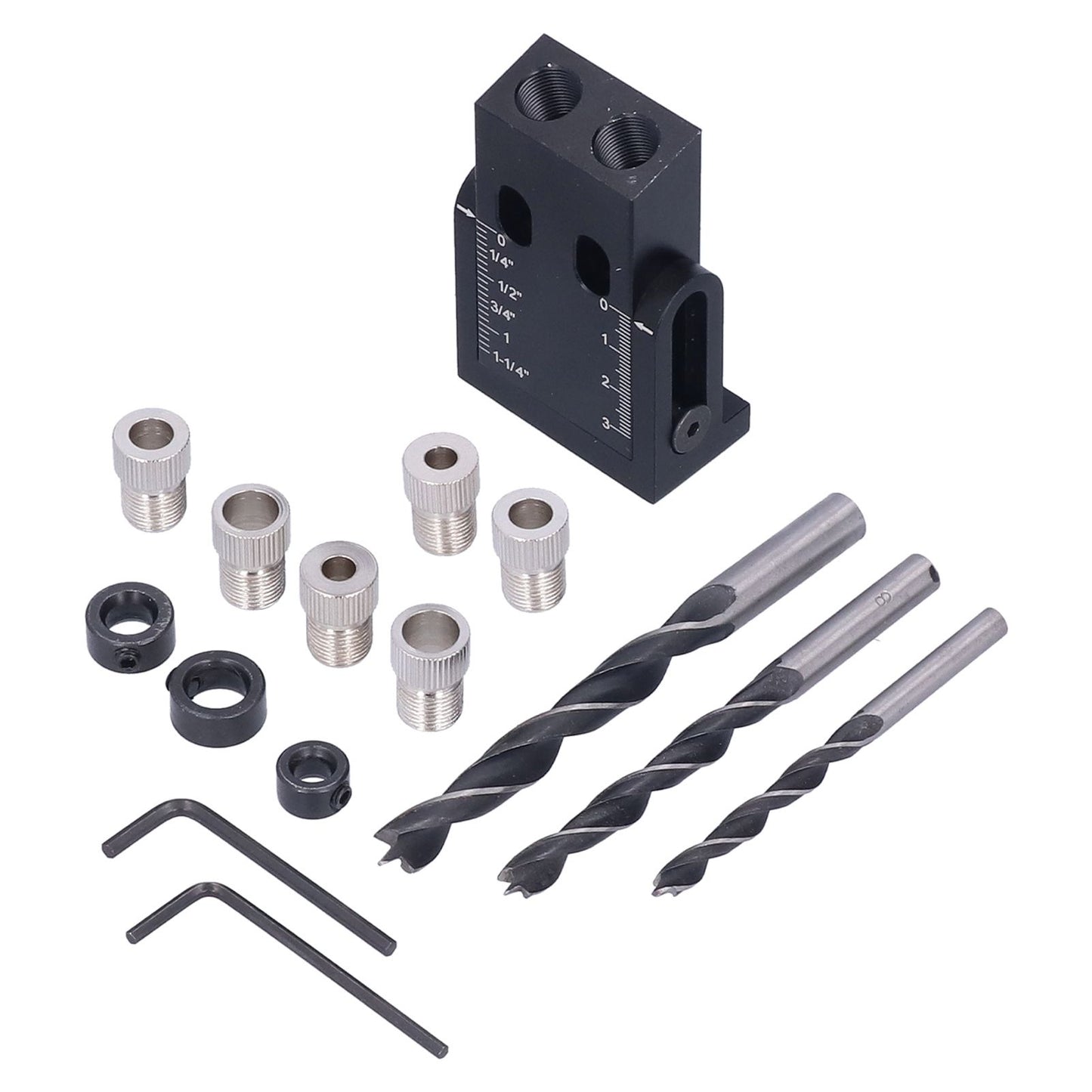 Oblique Hole Locator 15 degrees Pocket Slant Holes Jig Kit Woodworking Positioner with Drill Bits V1294-YM0523-3114210132211