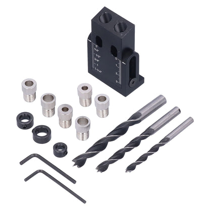 Oblique Hole Locator 15 degrees Pocket Slant Holes Jig Kit Woodworking Positioner with Drill Bits V1294-YM0523-3114210132211