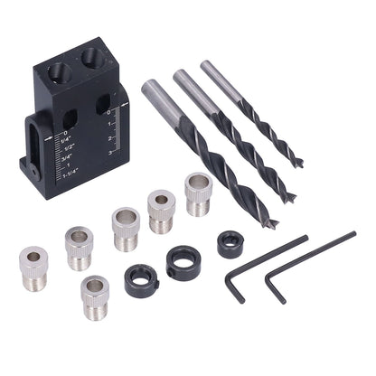Oblique Hole Locator 15 degrees Pocket Slant Holes Jig Kit Woodworking Positioner with Drill Bits V1294-YM0523-3114210132211