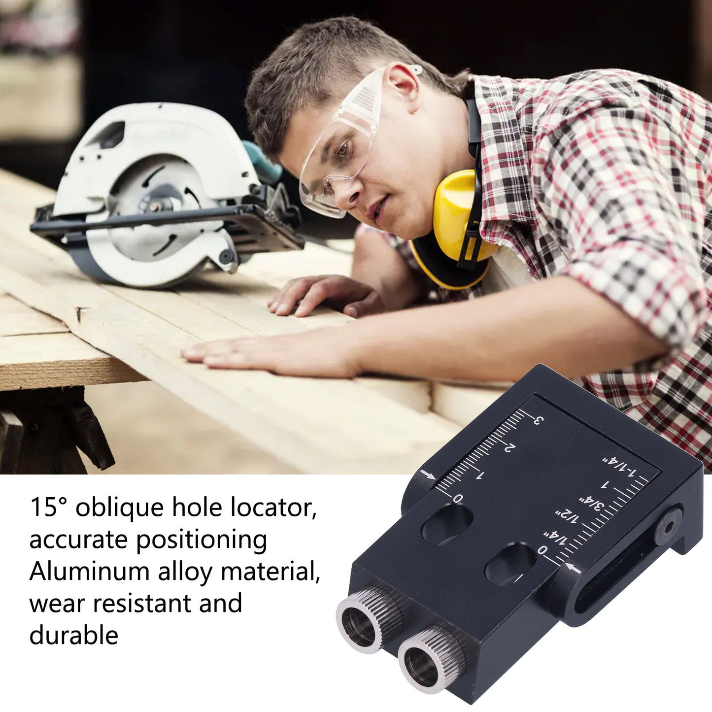 Oblique Hole Locator 15 degrees Pocket Slant Holes Jig Kit Woodworking Positioner with Drill Bits V1294-YM0523-3114210132211