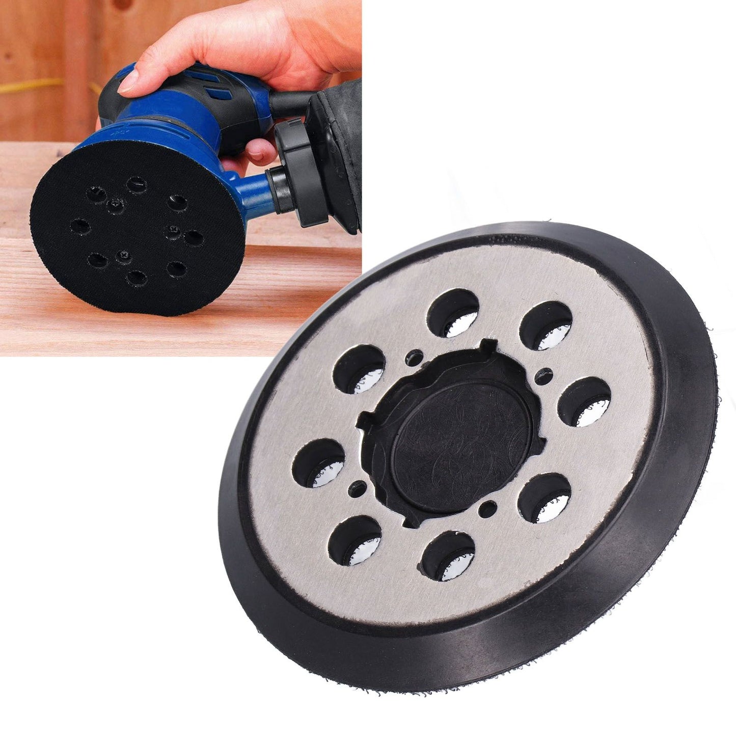 5in Polisher Backing Plate 8-Hole Black Aluminum Alloy for Electric Sander Finishing Buffing V1294-YM0523-3114210132511