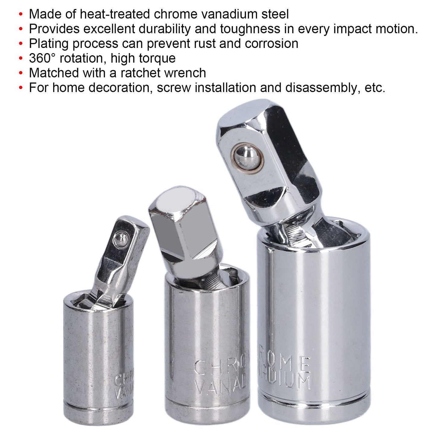 3pcs Universal Joint Socket Adapter 1/2 3/8 1/4 Chrome Vanadium Steel Conversion Tool for Ratchet Wrench V1294-YM0523-3114210132711