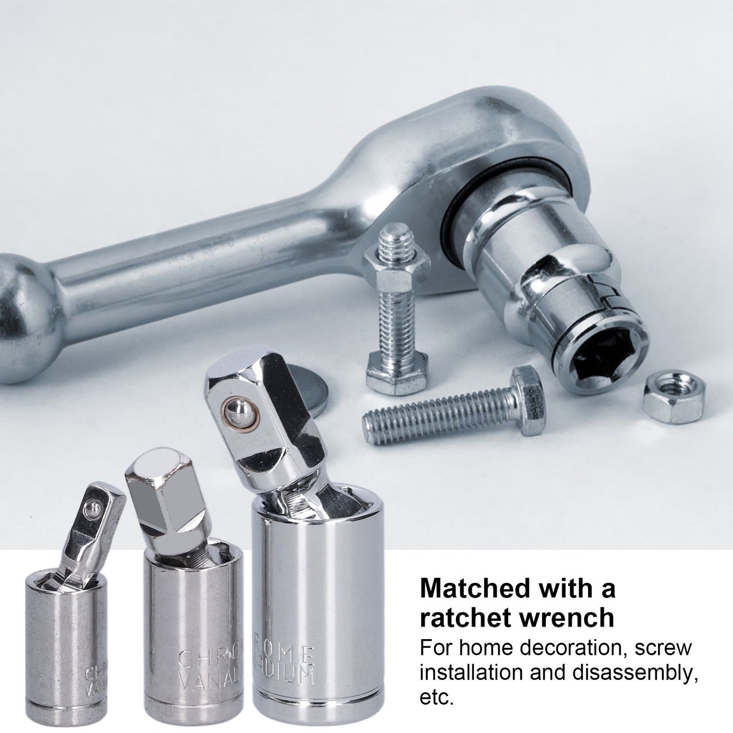 3pcs Universal Joint Socket Adapter 1/2 3/8 1/4 Chrome Vanadium Steel Conversion Tool for Ratchet Wrench V1294-YM0523-3114210132711