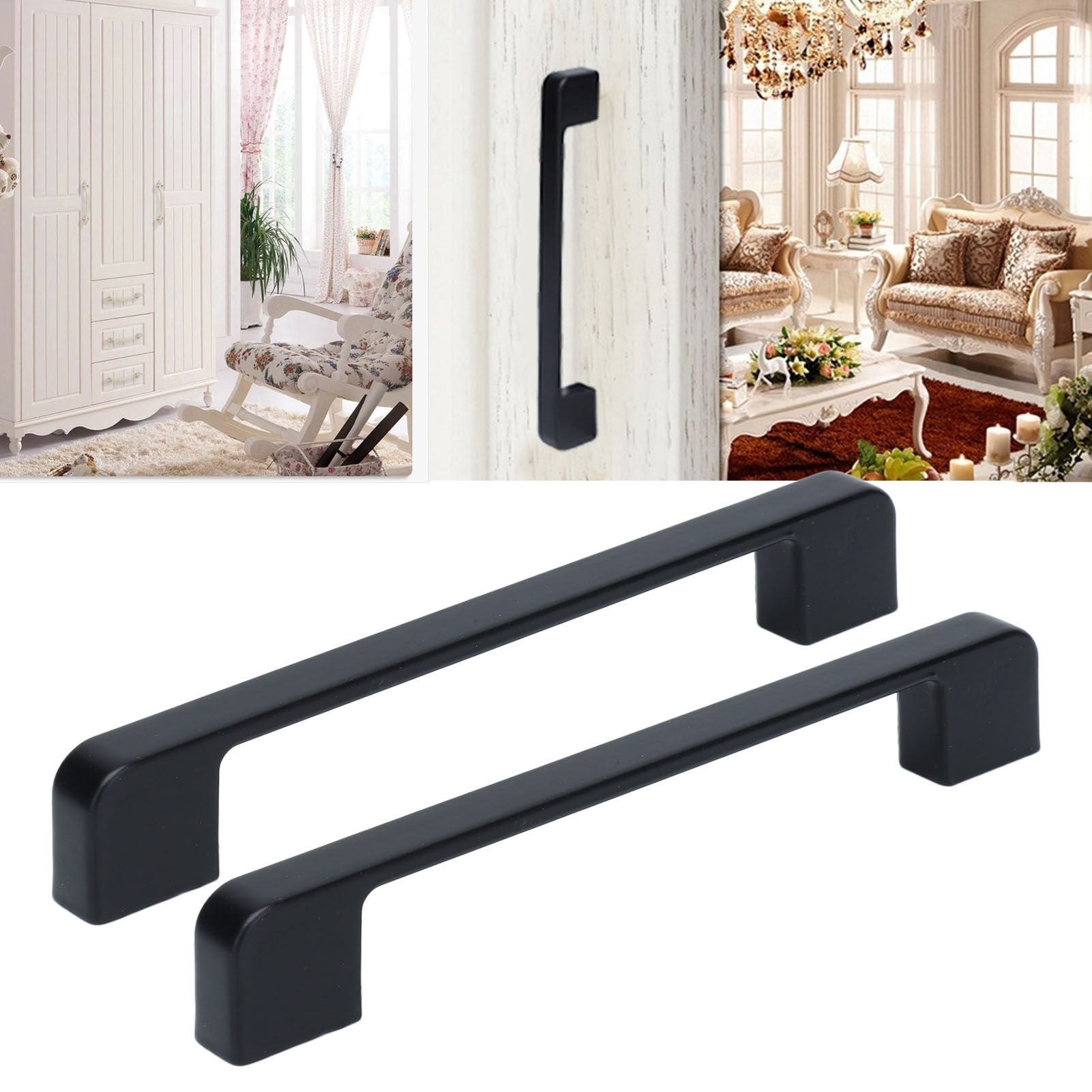 2pcs Cabinet Pulls Black Zinc Alloy Kitchen Drawer Handles with Screws for Drawer Wardrobe Cupboard Door V1294-YM0523-3114210134111