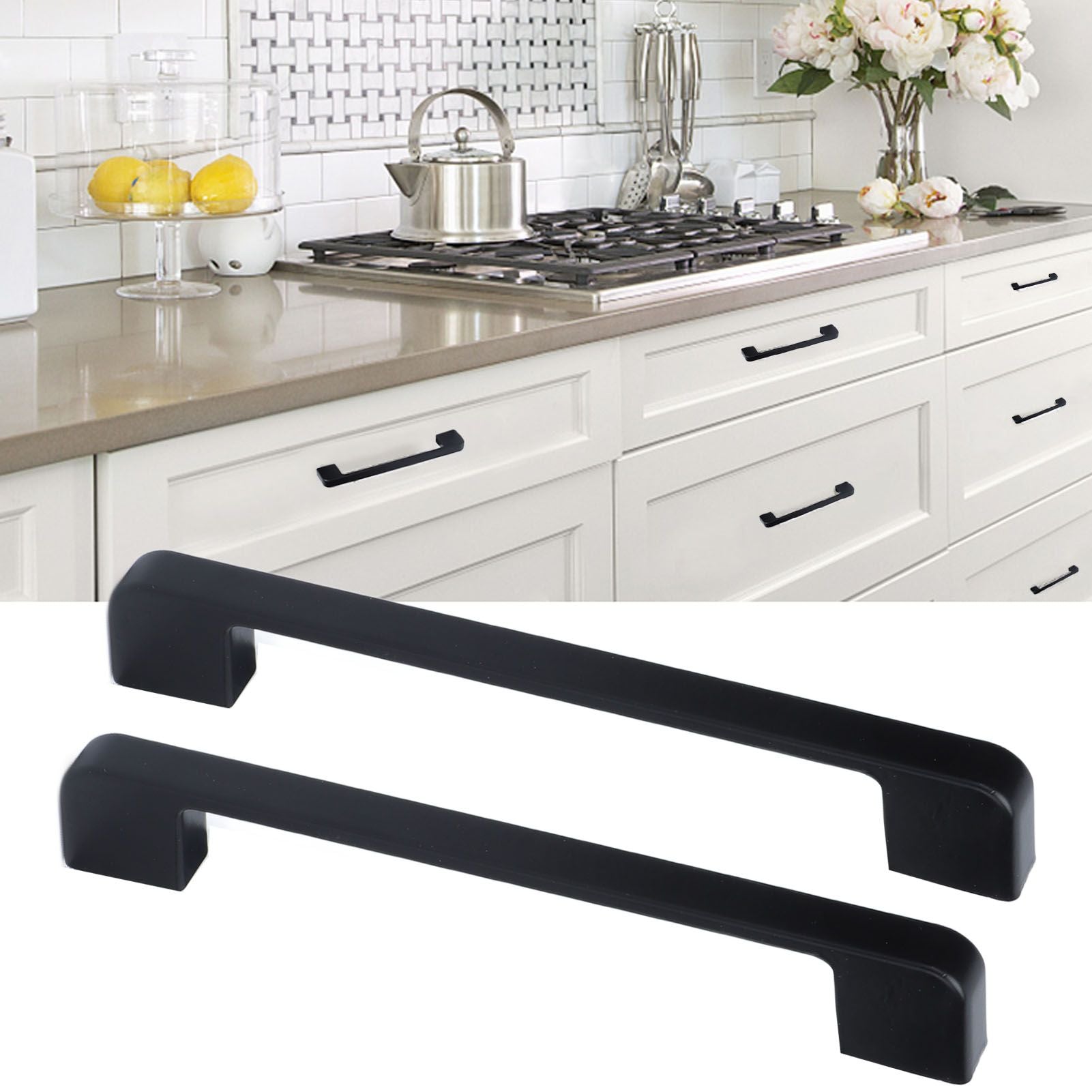 2pcs Cabinet Pulls Black Zinc Alloy Kitchen Drawer Handles with Screws for Drawer Wardrobe Cupboard Door V1294-YM0523-3114210134111