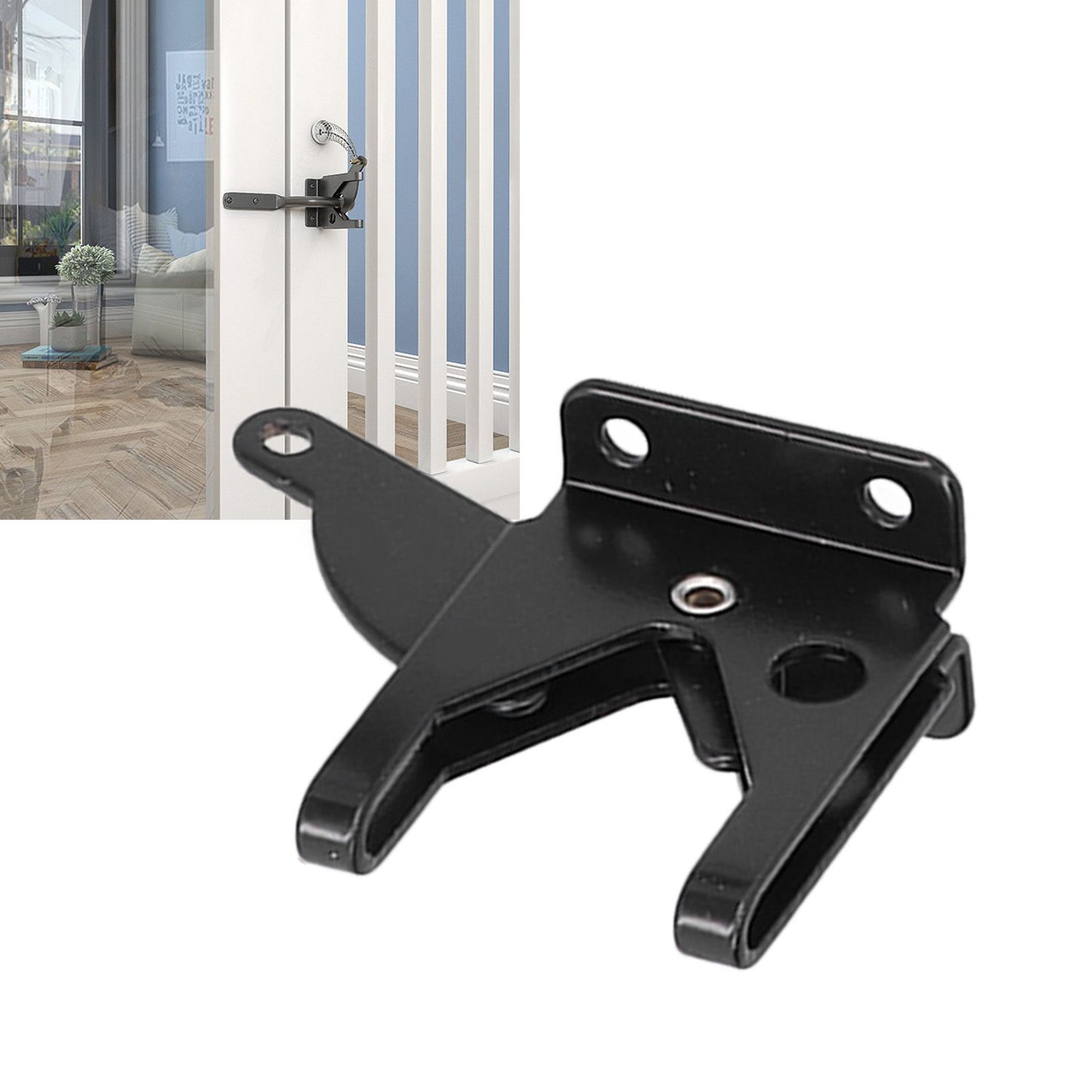 Iron Fence Lock Self Locking Gate Latch Hardware with Adjustable Cable for Garden Backyard Courtyard V1294-YM0523-3114210136711