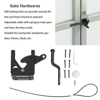 Iron Fence Lock Self Locking Gate Latch Hardware with Adjustable Cable for Garden Backyard Courtyard V1294-YM0523-3114210136711