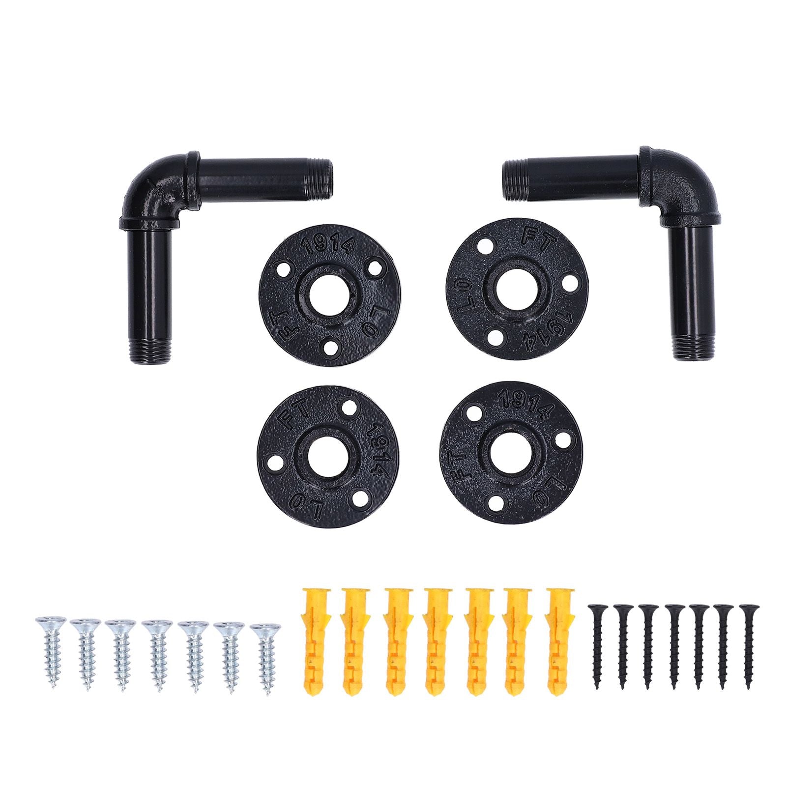 Pipe Shelf Brackets Iron Black Retro Wall Mounted Clapboard Support Frame Racks Set V1294-YM0523-3114210139511