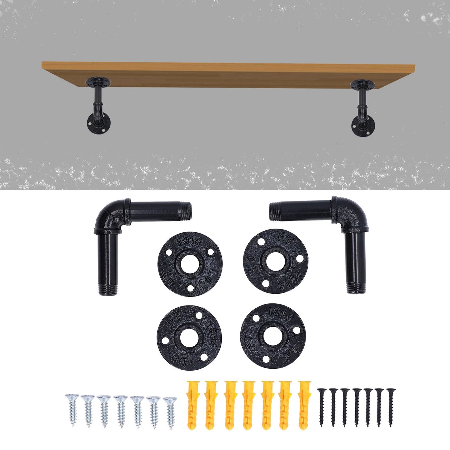 Pipe Shelf Brackets Iron Black Retro Wall Mounted Clapboard Support Frame Racks Set V1294-YM0523-3114210139511