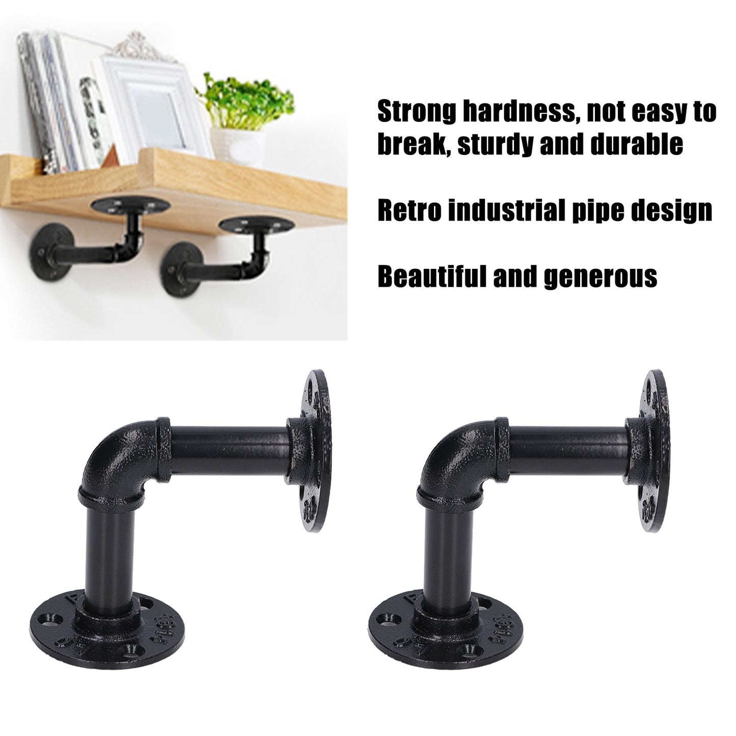 Pipe Shelf Brackets Iron Black Retro Wall Mounted Clapboard Support Frame Racks Set V1294-YM0523-3114210139511