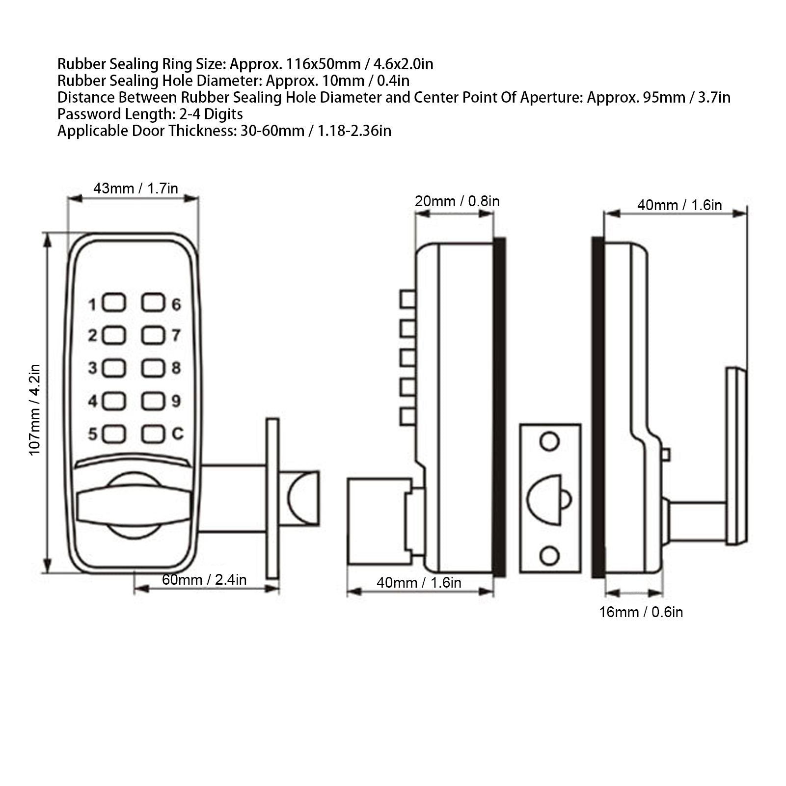 Mechanical Password Lock Waterproof Fireproof Zinc Alloy Intelligent Keyless Coded Lock Set for Home Office V1294-YM0523-3114210139711