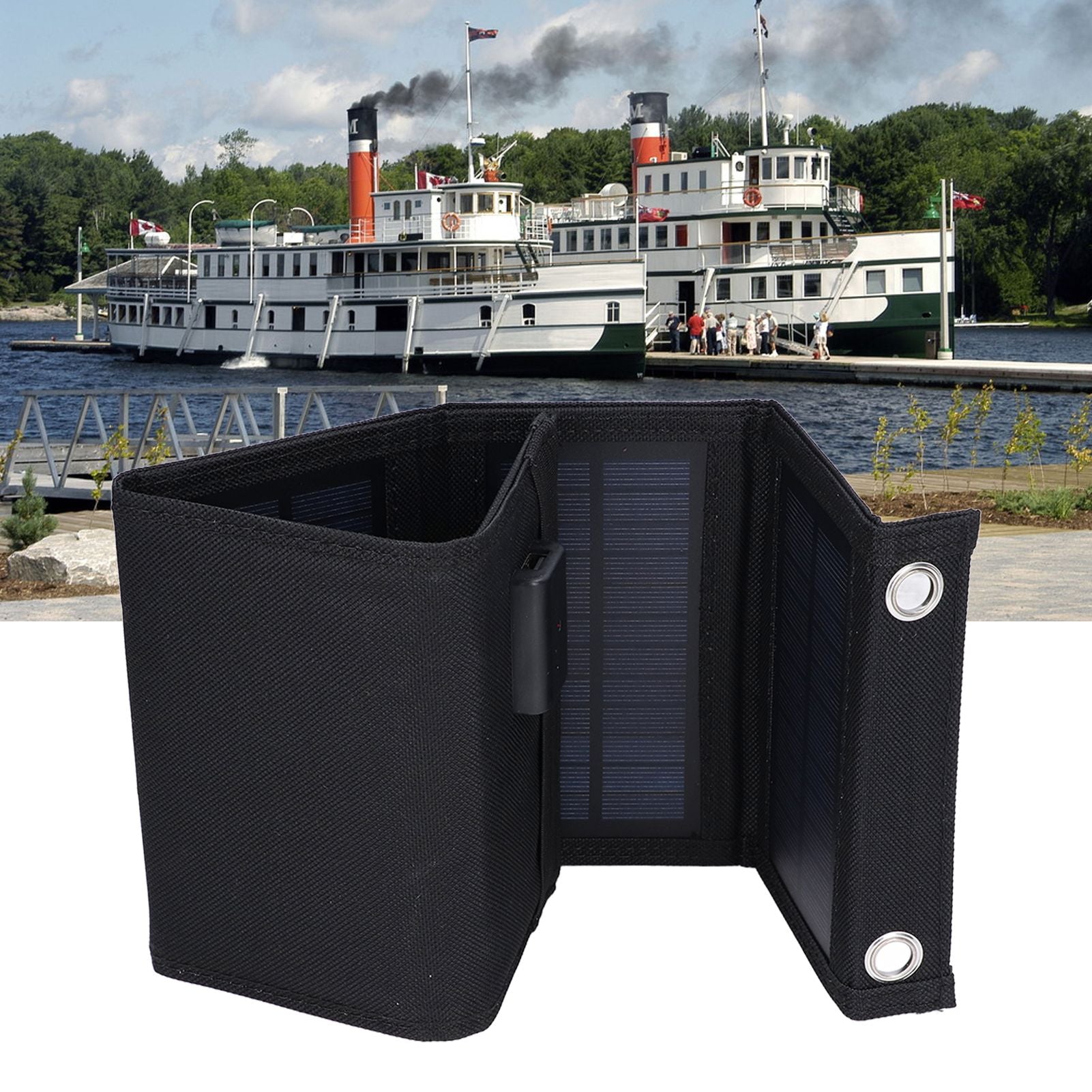 7.5W Solar Panel Kit Portable 5 Folding Solar Charger Bag with Carabiners for Mobile Phone Car Ship V1294-YM0523-3114210140811