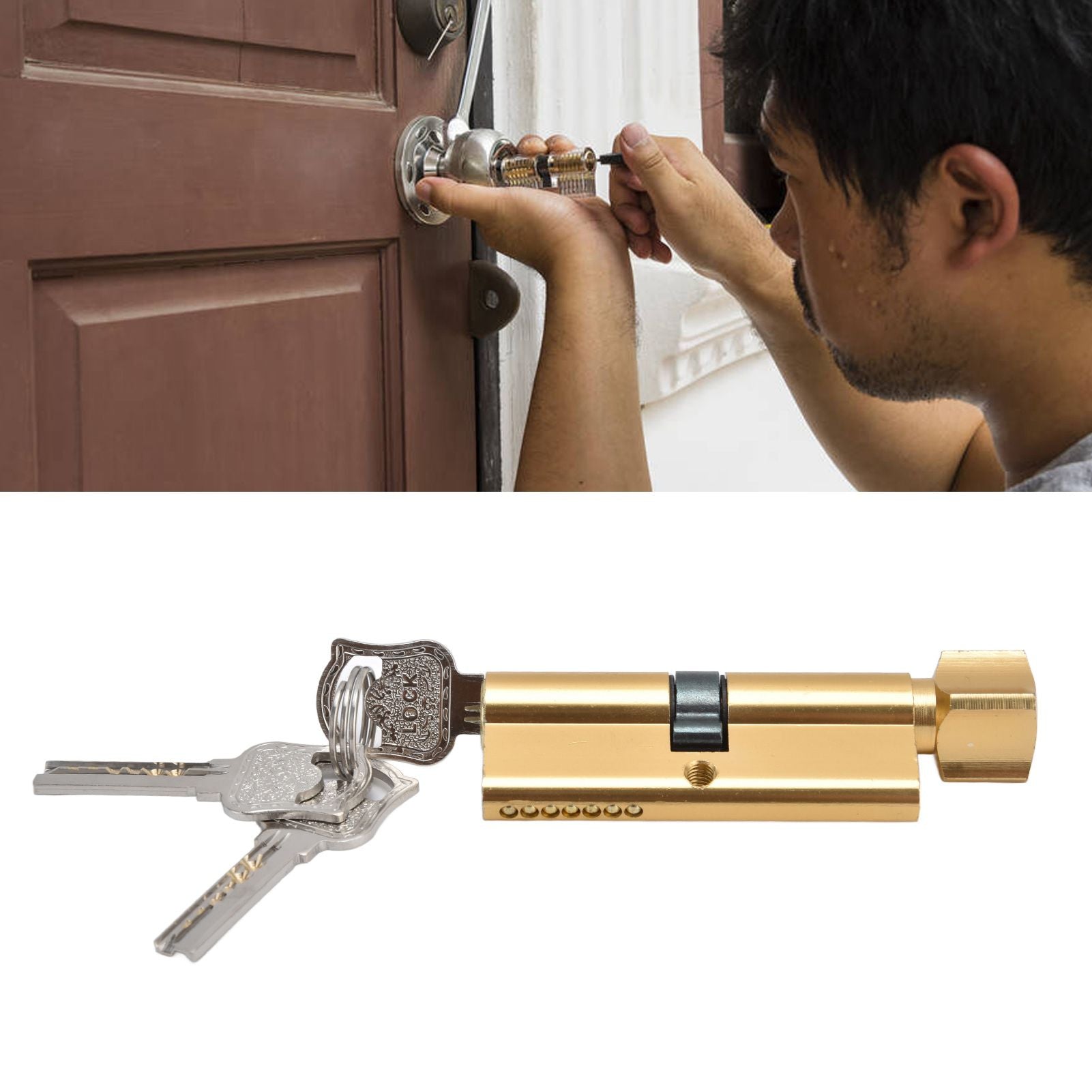 Cylinder Lock Door Locker Core Home Security System Tool Aluminum with Key for Cabinet Mailbox Drawer V1294-YM0523-3114210145411