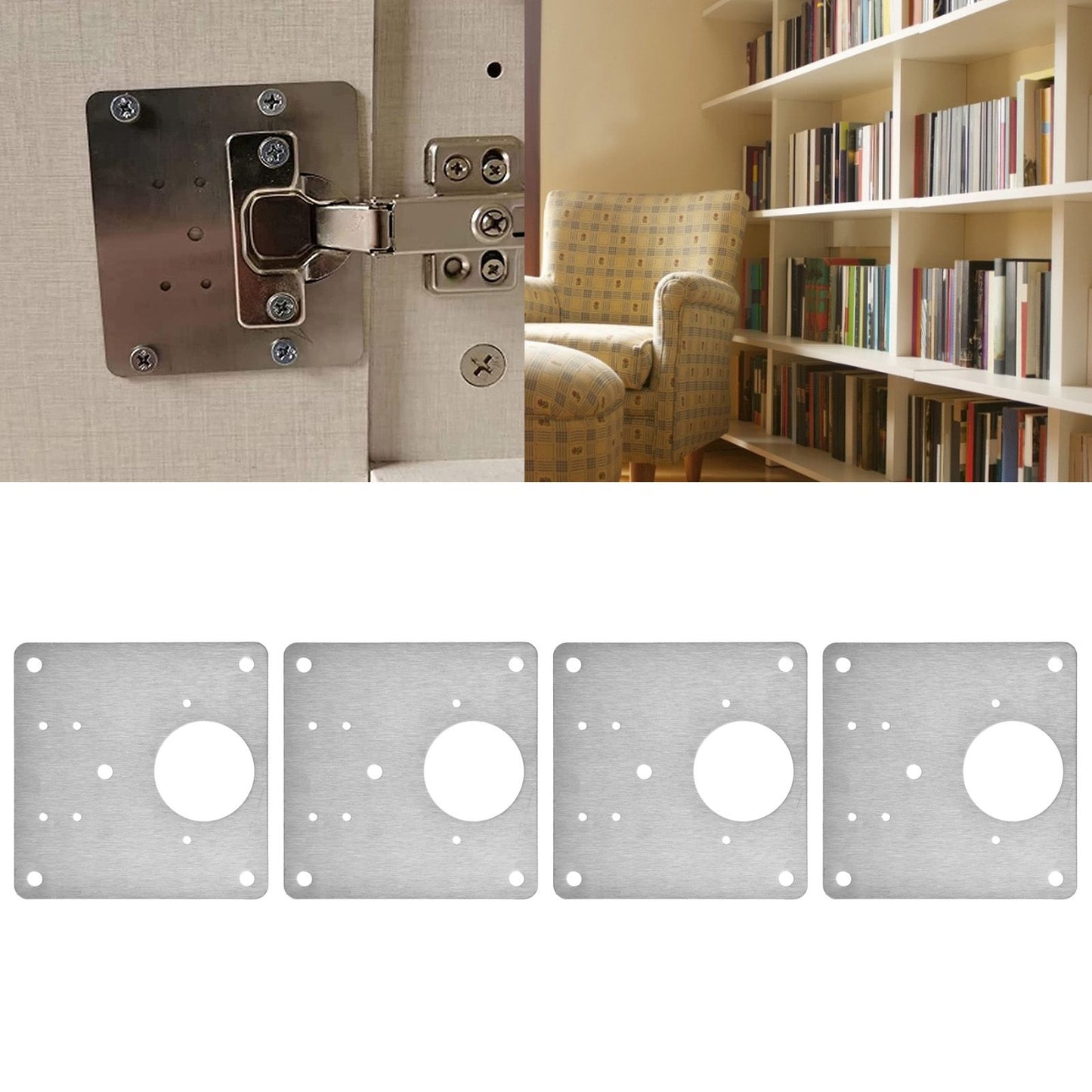 4Set Hinge Plate Stainless Steel Hinge Side Plate Cabinet Door Hinge Repair Bracket for Home Kitchen V1294-YM0523-3114210164611