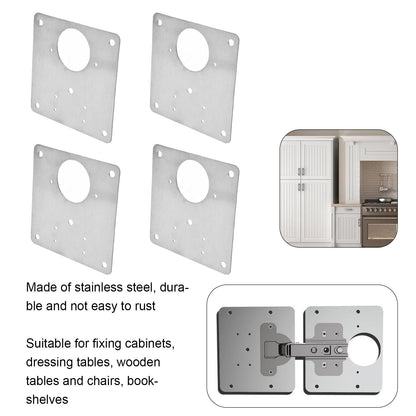 4Set Hinge Plate Stainless Steel Hinge Side Plate Cabinet Door Hinge Repair Bracket for Home Kitchen V1294-YM0523-3114210164611