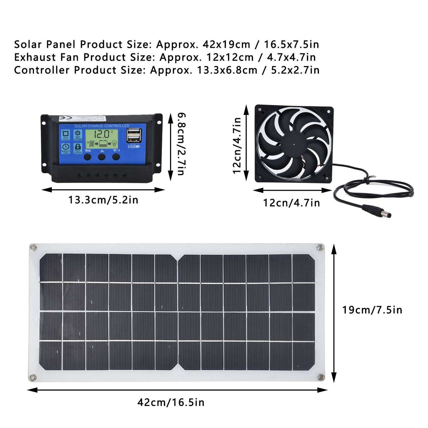 10W Solar Panel Set with 10A Controller Exhaust Fan for Car Yacht RV Boat Moblie Phone Battery V1294-YM0523-3114210164911