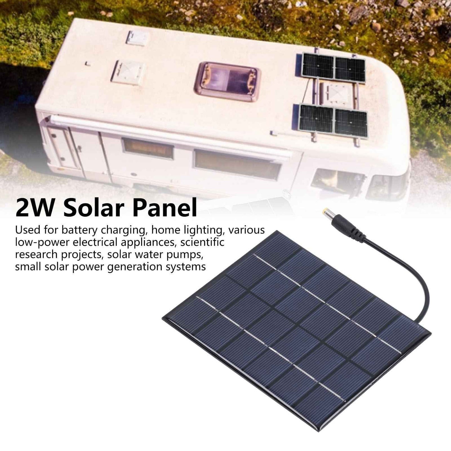 2PCS 2W Solar Panels High Conversion Rate DC5521 Output Rechargeable 3.7V Battery Solar Panel Charger for V1294-YM0523-3114220001211