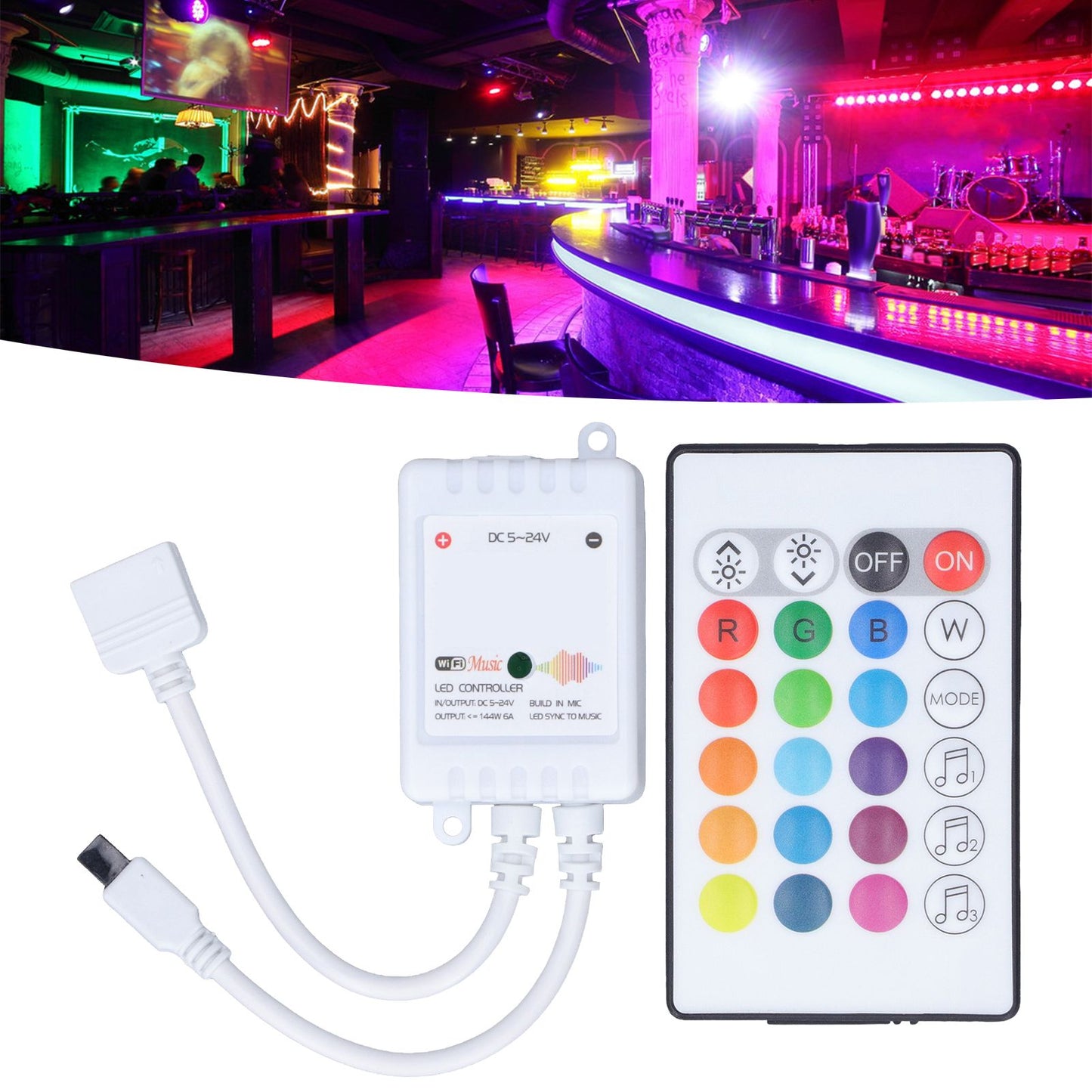 24 Keys Smart LED Remote Control RGB Wireless Controller 16 Colors 4 Light Patterns DC 5V-24V for Tuya4 Way V1294-YM0523-3114220004312