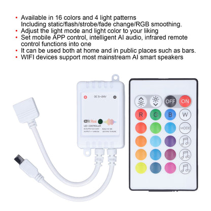 24 Keys Smart LED Remote Control RGB Wireless Controller 16 Colors 4 Light Patterns DC 5V-24V for Tuya4 Way V1294-YM0523-3114220004312