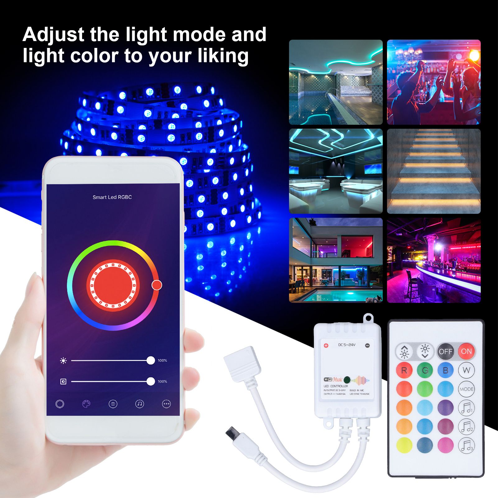 24 Keys Smart LED Remote Control RGB Wireless Controller 16 Colors 4 Light Patterns DC 5V-24V for Tuya4 Way V1294-YM0523-3114220004312
