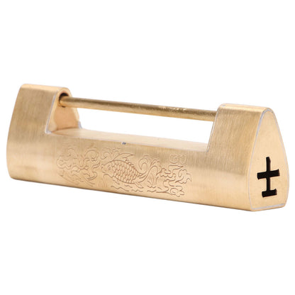 Brass Antique Padlock 8cm Spacing Delicate Chinese Old Style Jewelry Box Padlock with Key V1294-YM0523-3114220007811